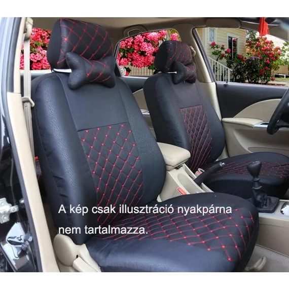 Univerzális steppelt üléshuzat szett - fekete-piros varrással
