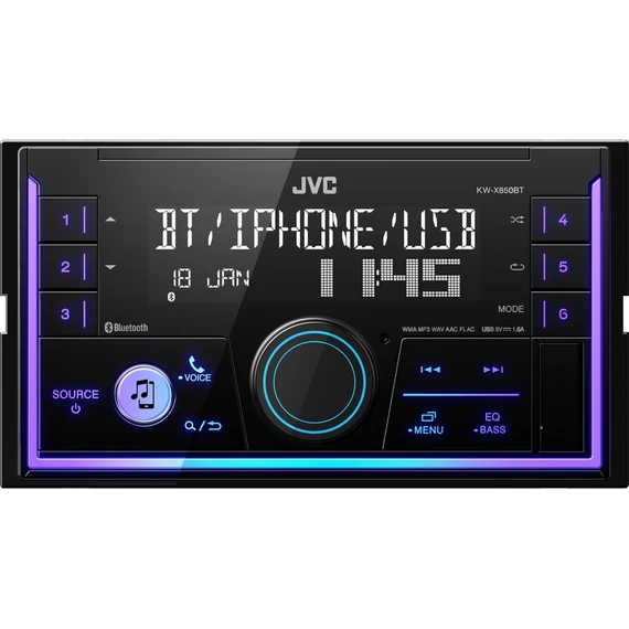 JVC KW-X850BT 2 DIN Bluetooth autórádió változtatható gombvilágítással külső mikrofonnal